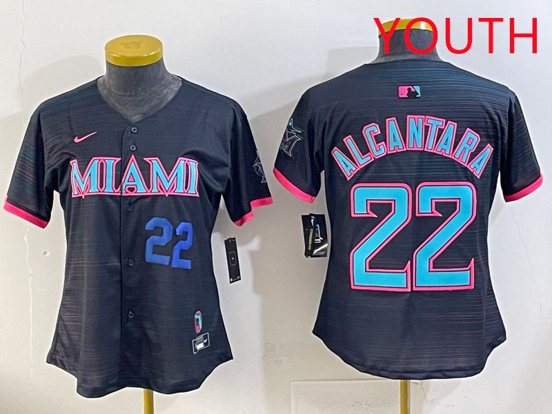 Youth Miami Marlins #22 Alcantara Black Joint Name Nike MLB Jersey style 4